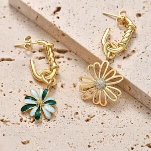Gold Daisy Flower Earrings 14K Yellow Gold Plated with 925 Sterling Silver Posts